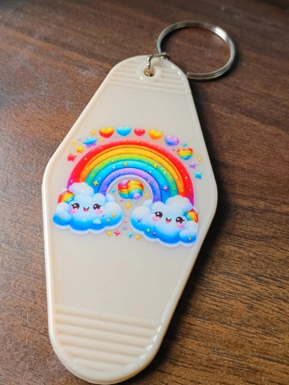 Rainbow Clouds Keychain Card Holder - Beige - Picture 1 of 1